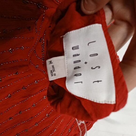 NWT Lost + Wander Boho Hand Beaded Red Swing Dress Crewneck Sleeveless M - Picture 8 of 14